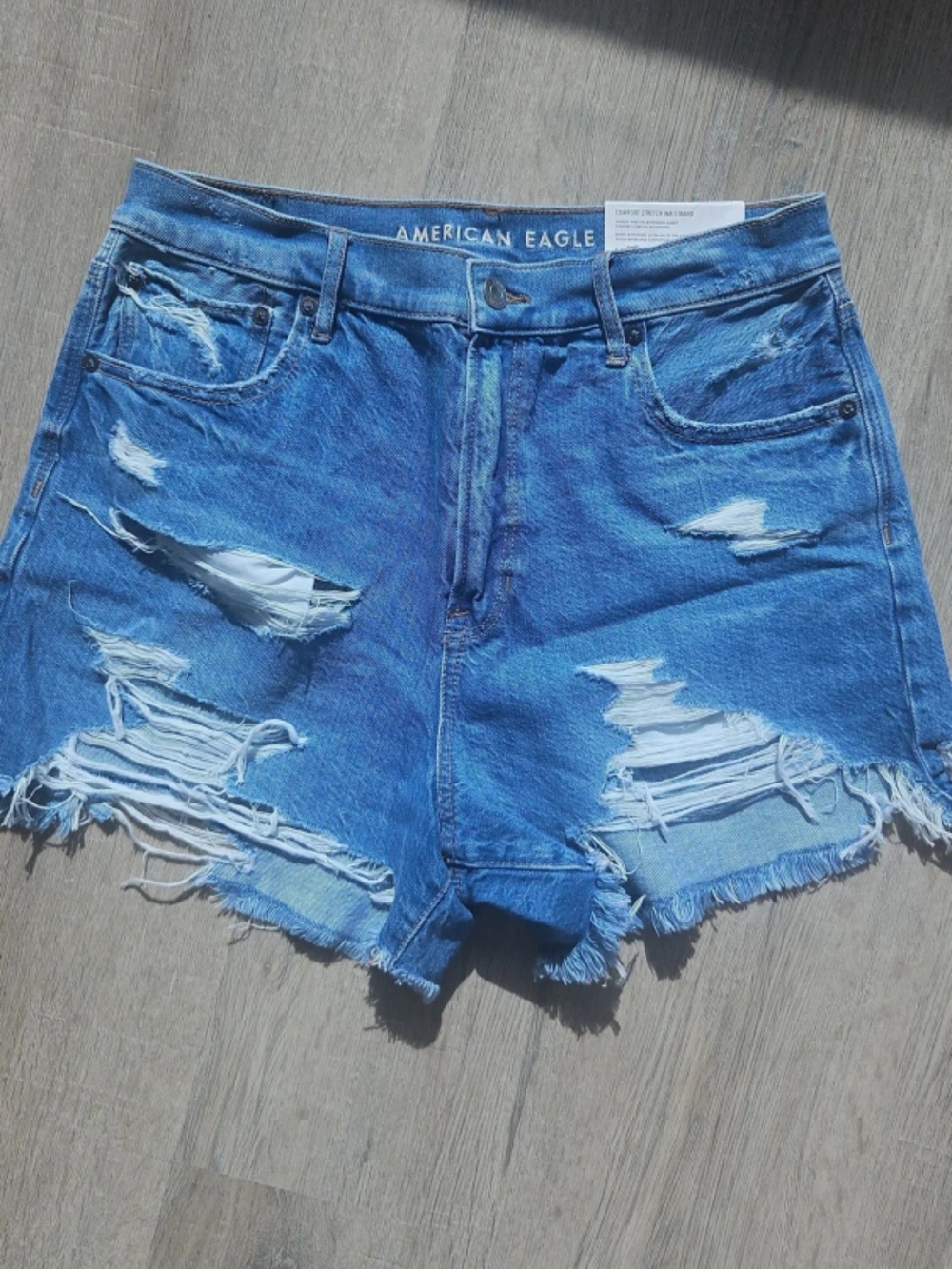 American Eagle Outfitters Blue Distressed High-Rise Denim Shorts